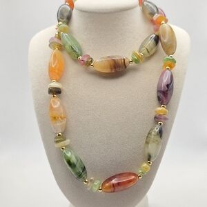 Long Marbled Multicolor Beaded Necklace